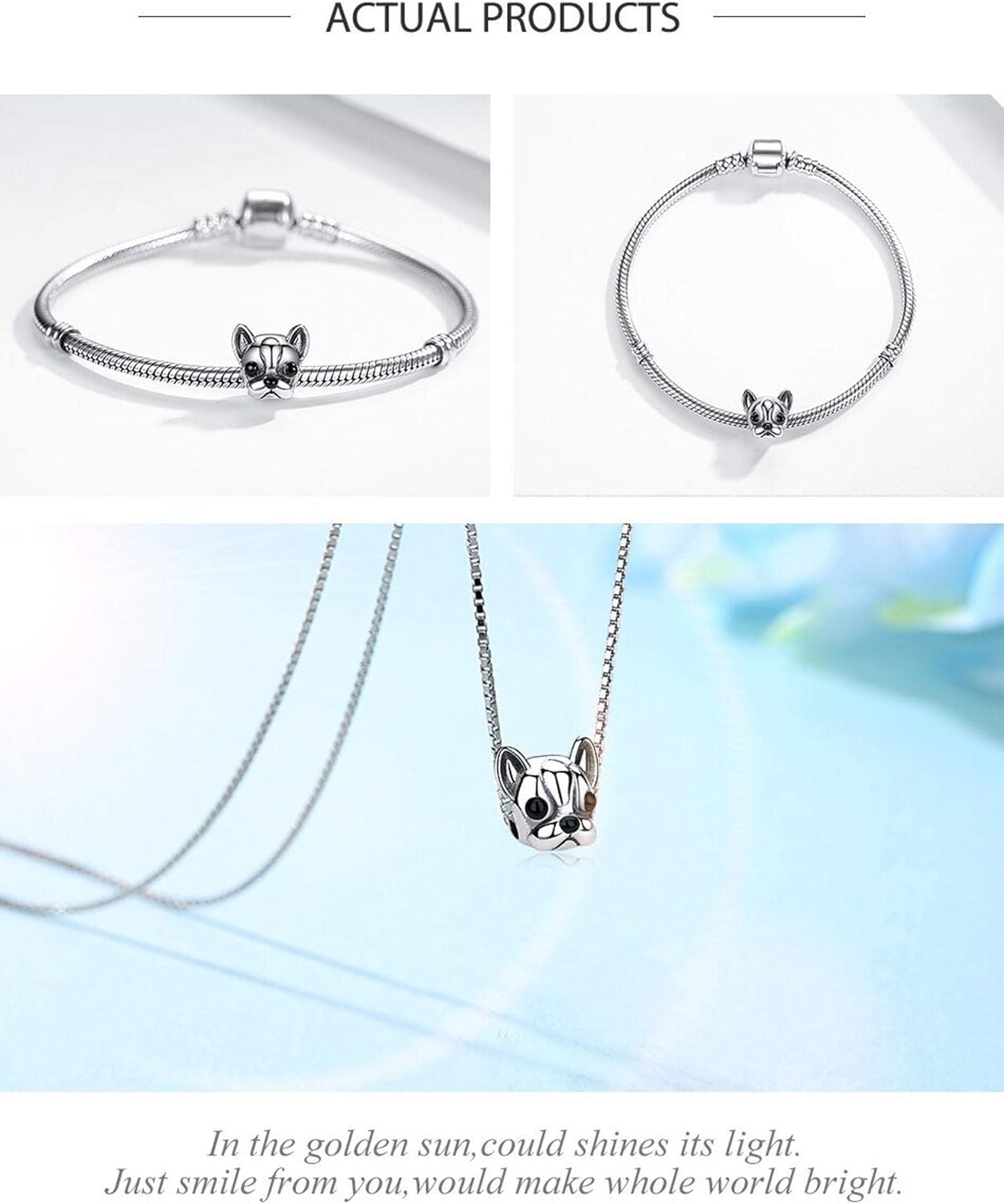 BOLENVI Boston Terrier Bulldog Dog Head 925 Sterling Silver Charm Bead For Pandora & Similar Charm Bracelets or Necklaces - Image 3
