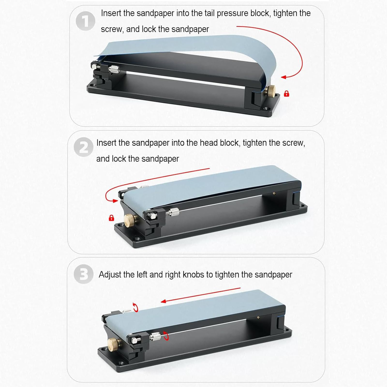 Supporto per carta vetrata, dispositivo di carta abrasiva per smerigliatrice, blocco abrasivo a mano, clip con regolazione della tensione per lavorazione del legno, affilatura coltelli