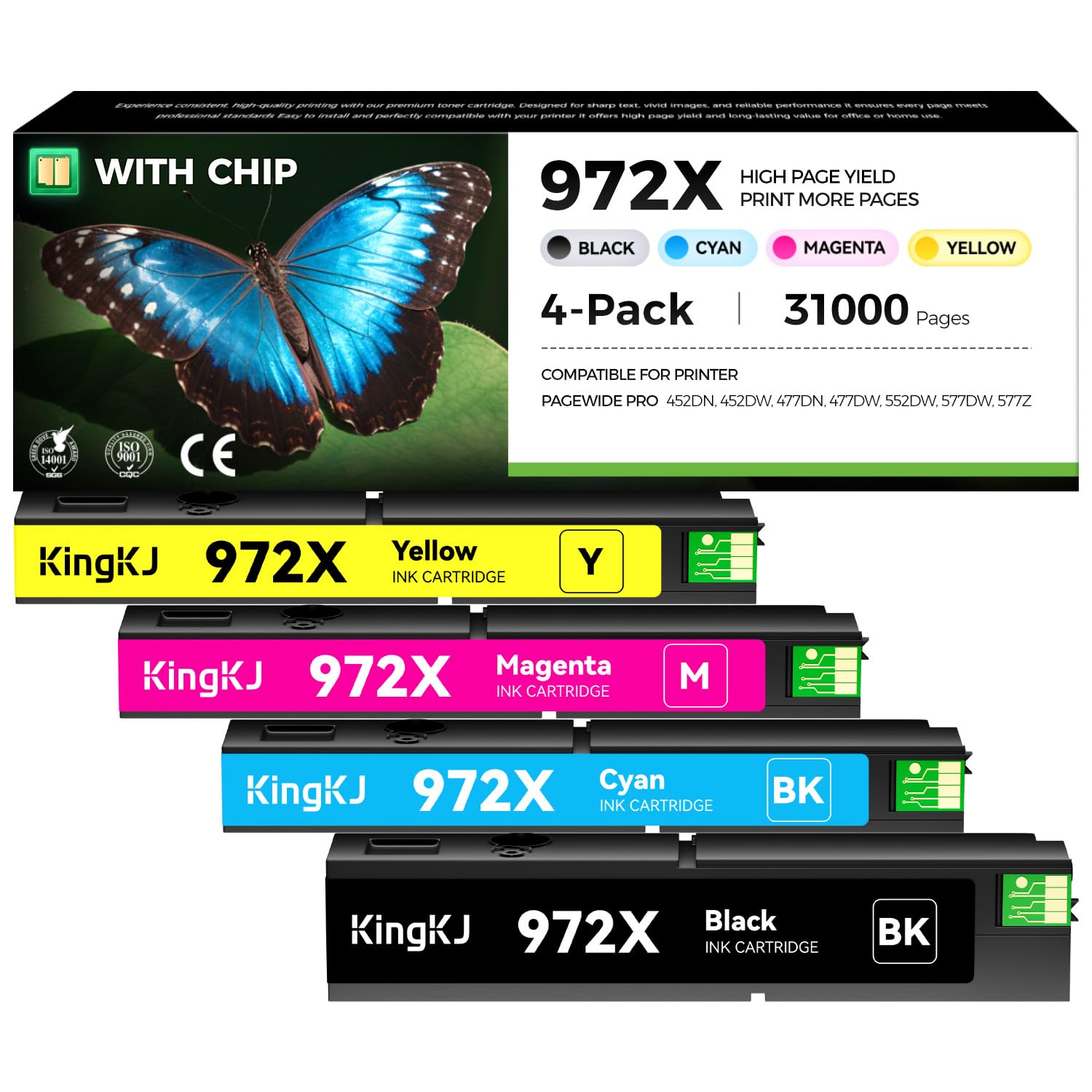 KingKJ 972X Ink Cartridges High Yield 4-Pack