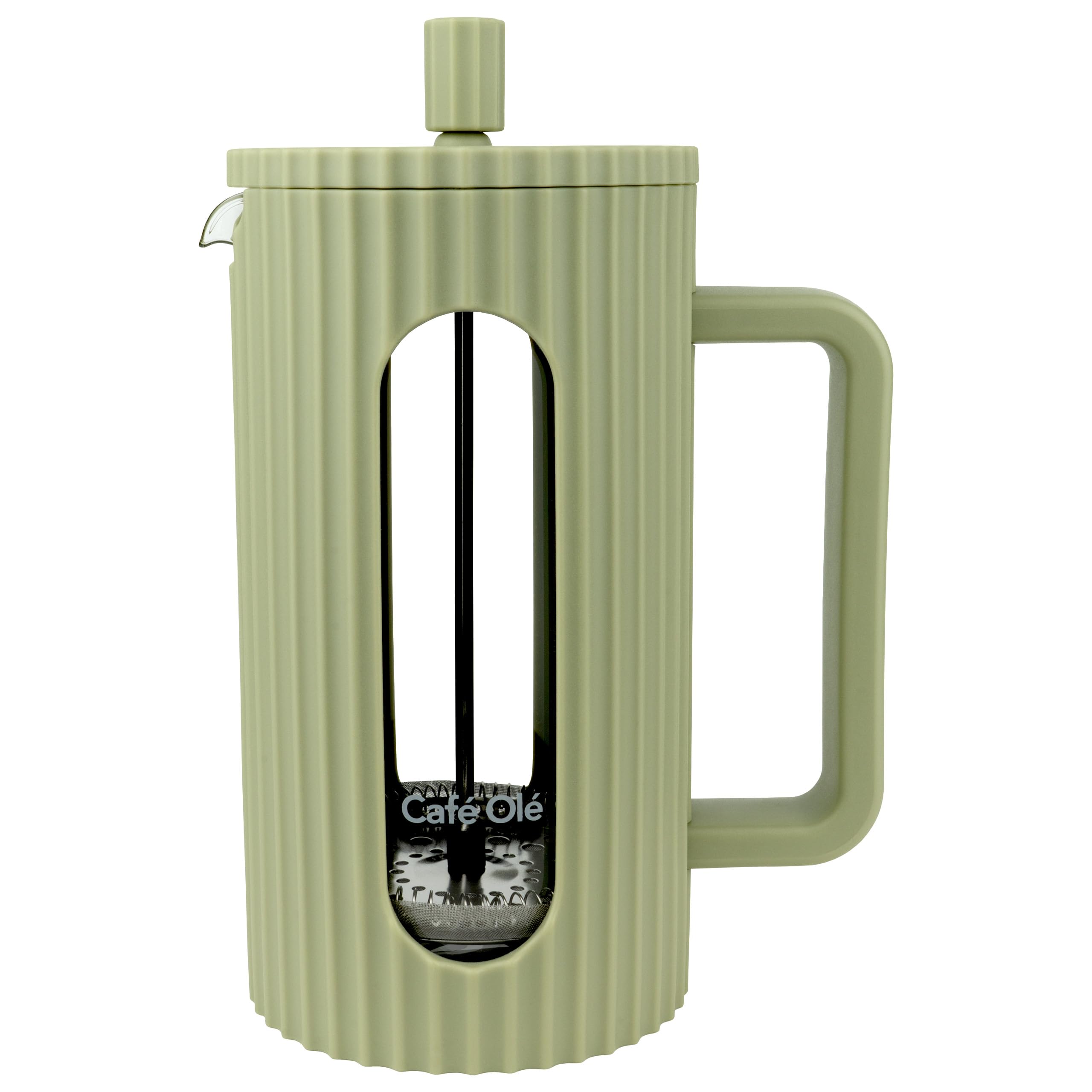 Café Olé Ciao 1000ml / 4 Mugs / 8 Espresso Cups, Cafetière, Stainless Steel Gauze, French Press, Green
