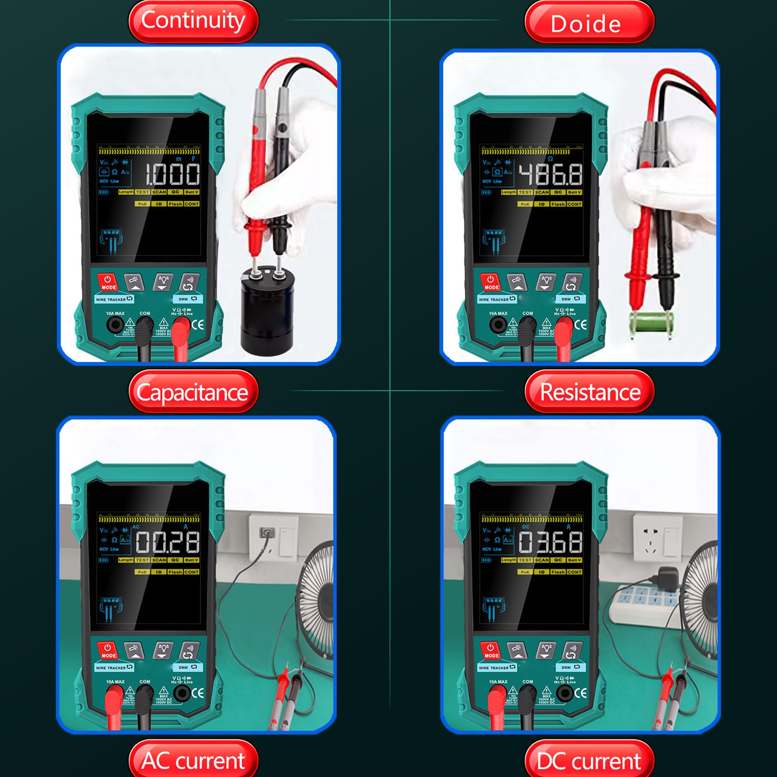 Fafeicy Tester per Cavi di Rete RJ45 Tester per Cavi Ethernet con Multimetro PoE NCV 400 M Lunghezza Porta di Misurazione Luce LED Lampeggiante per CAT5 CAT5e CAT6 CAT6A STP UTP