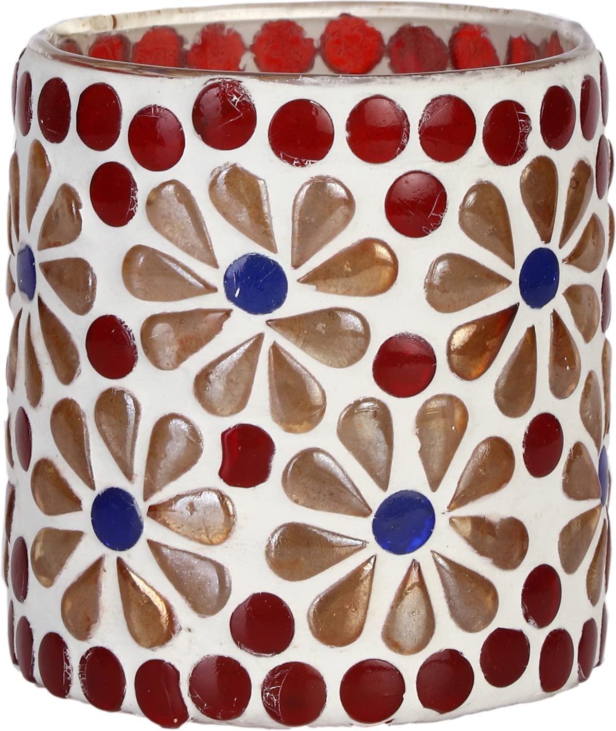 1st Time Candle & Tea Light Holder Decorated with Glass Chips, Colorful Lighting Effects, Pack of 2 Model No- 81 3