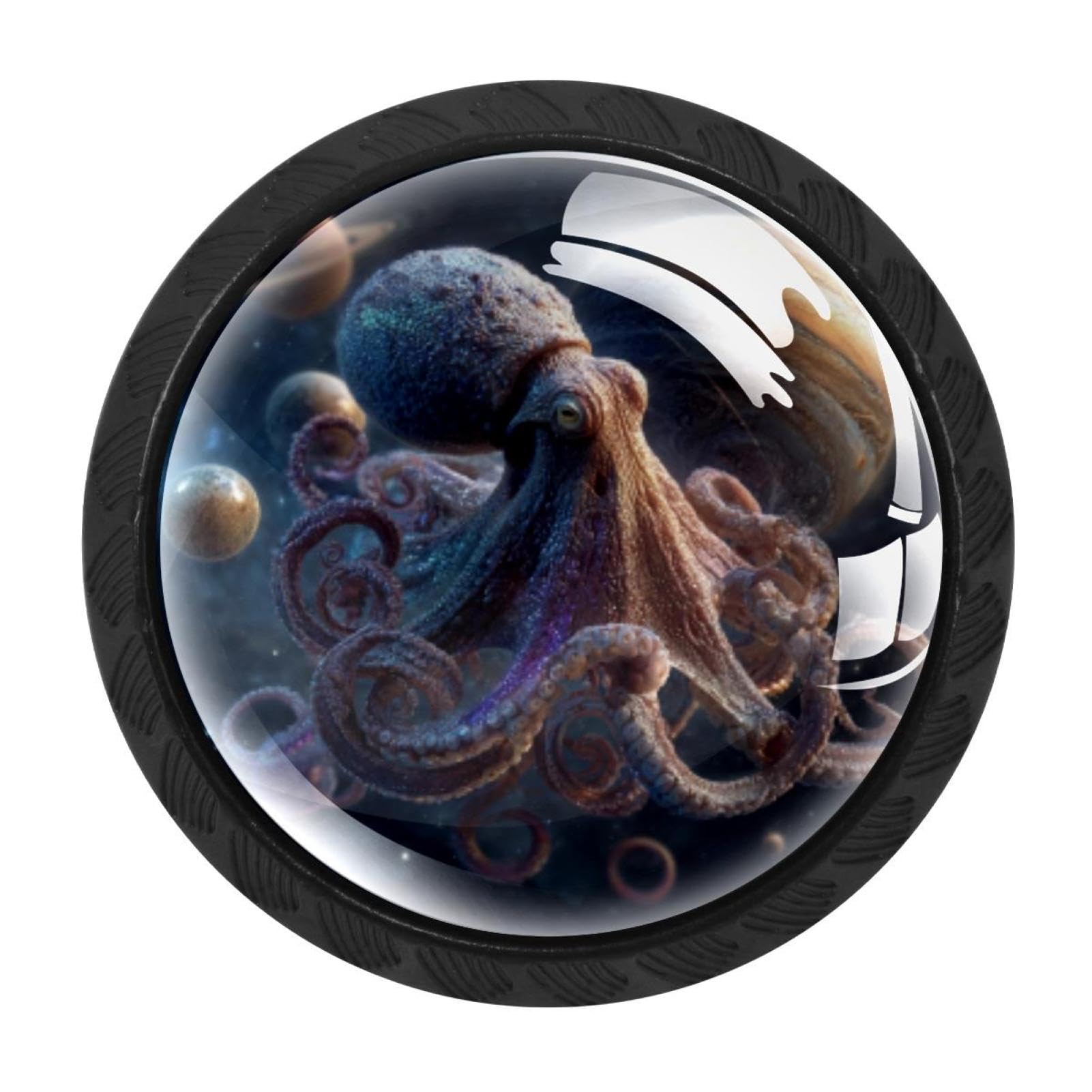 CHENZZZZ 4 Pack Black Cabinet Pulls Octopus Cosmic Planets (1) Kitchen Cabinet Handles for Bathroom Drawer Pulls Dresser Knobs