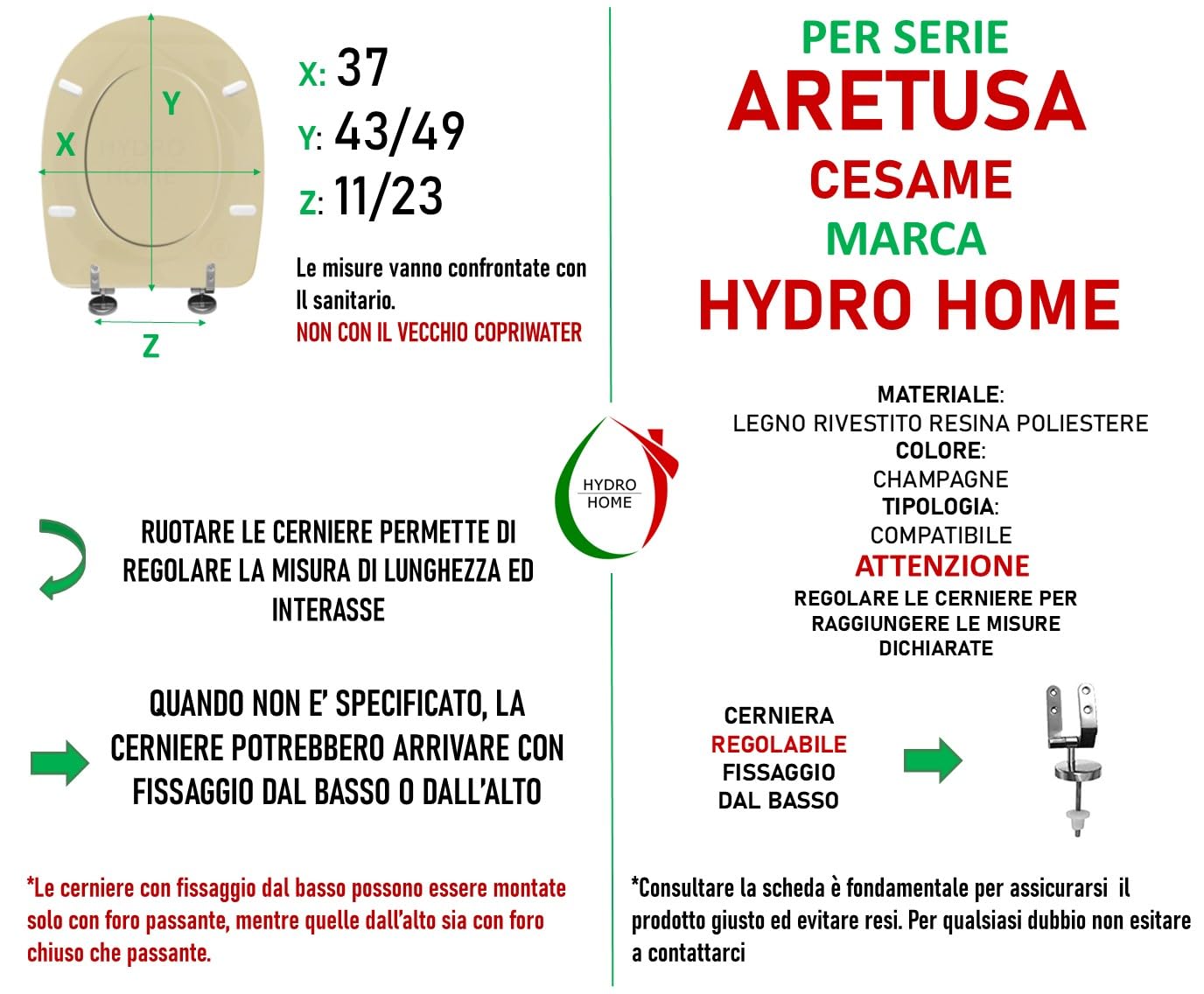 HYDRO HOME Copriwater Aretusa Cesame, In Legno Rivestito Di Resina Poliestere Colore CHAMPAGNE, MADE IN ITALY