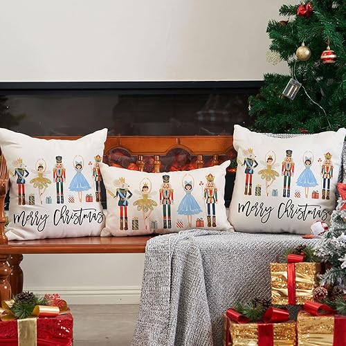 Miniatura 6 de Juego de 2 fundas de almohada de 18 x 18 pulgadas, diseño de cascanueces de Navidad, decoración navideña de invierno, vacaciones, decoración para