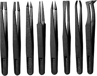 8PCS Plastic Tweezers, Precision Anti-static Tweezers Venus Fly Trap Feeding Tongs 8 Styles Black for Crafting, Flytraps P...