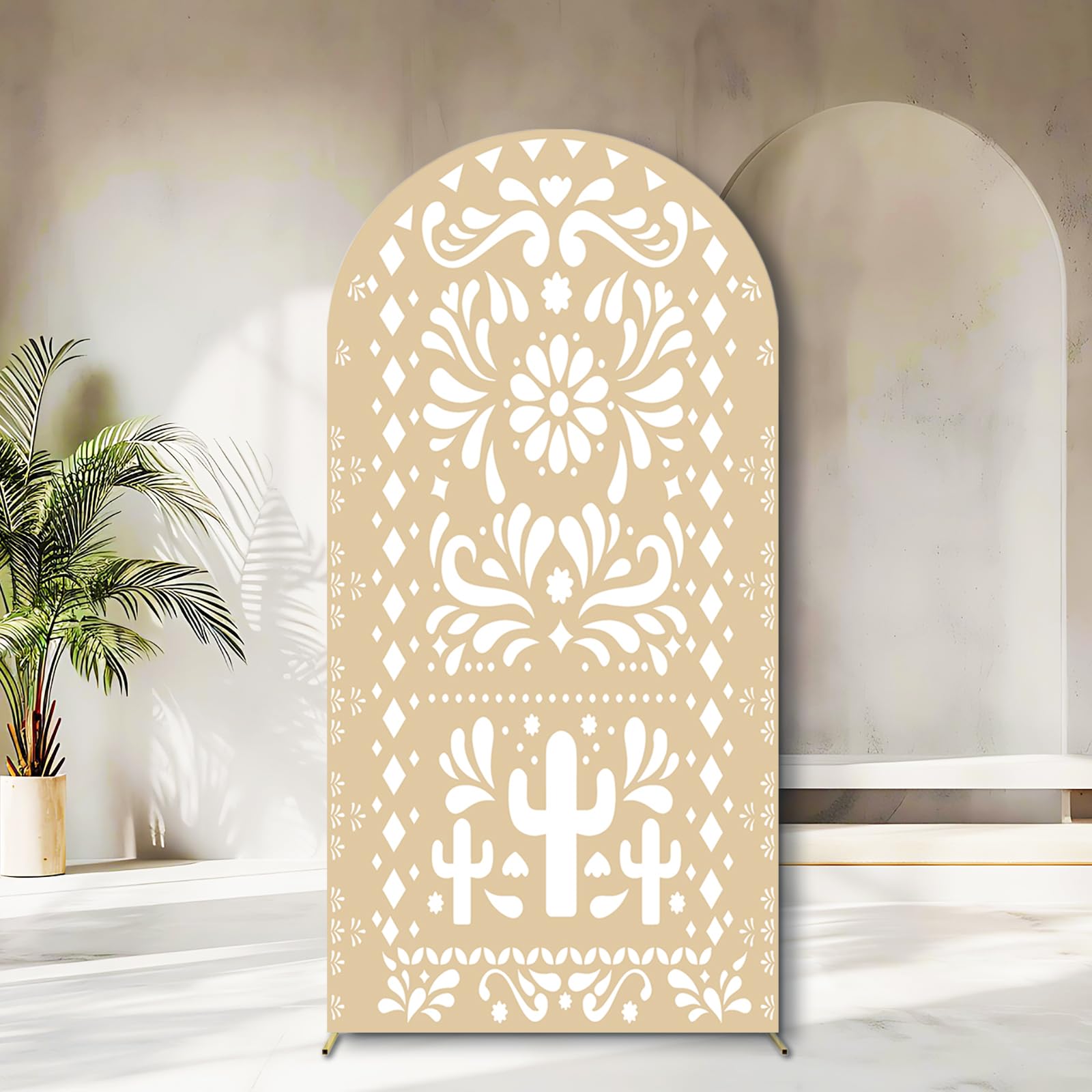 Sensfun Mexican Arch Backdrop Cover Baby Shower Photo Background Decor,2-Sided Round Top Chiara Backdrop Arch Covers for Mexican Talavera Wedding