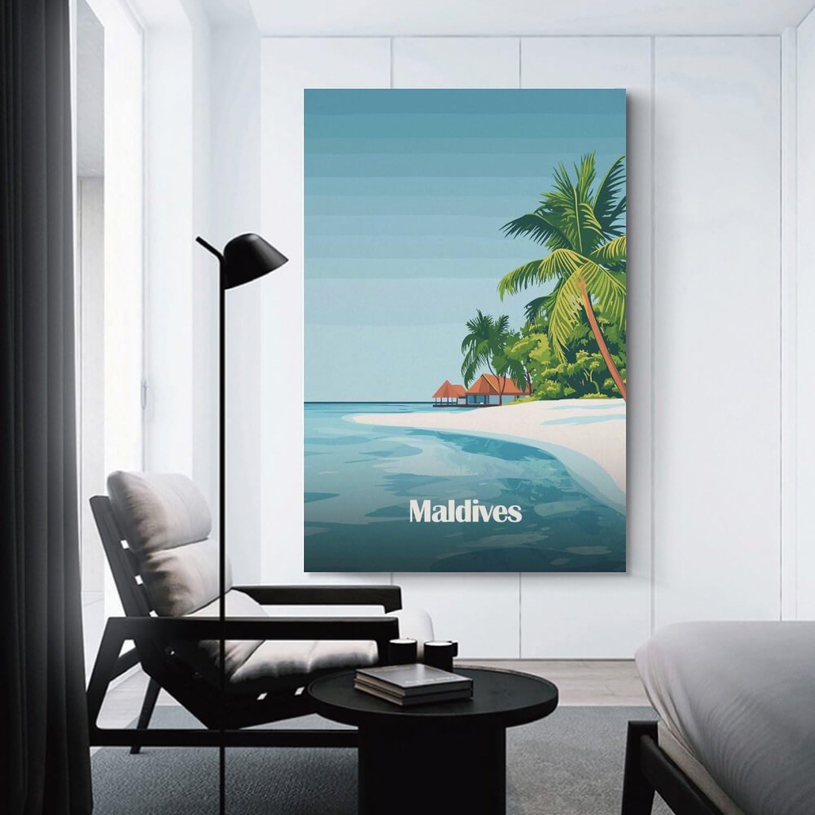 Junmoney Unframe-Style-14 Canvas Art Print Maldives Beach Scene, 24X36inch(60X90cm), For Contemporary Homes, Apartments Or Offices, Decorative Canvas Decor For Home Updates