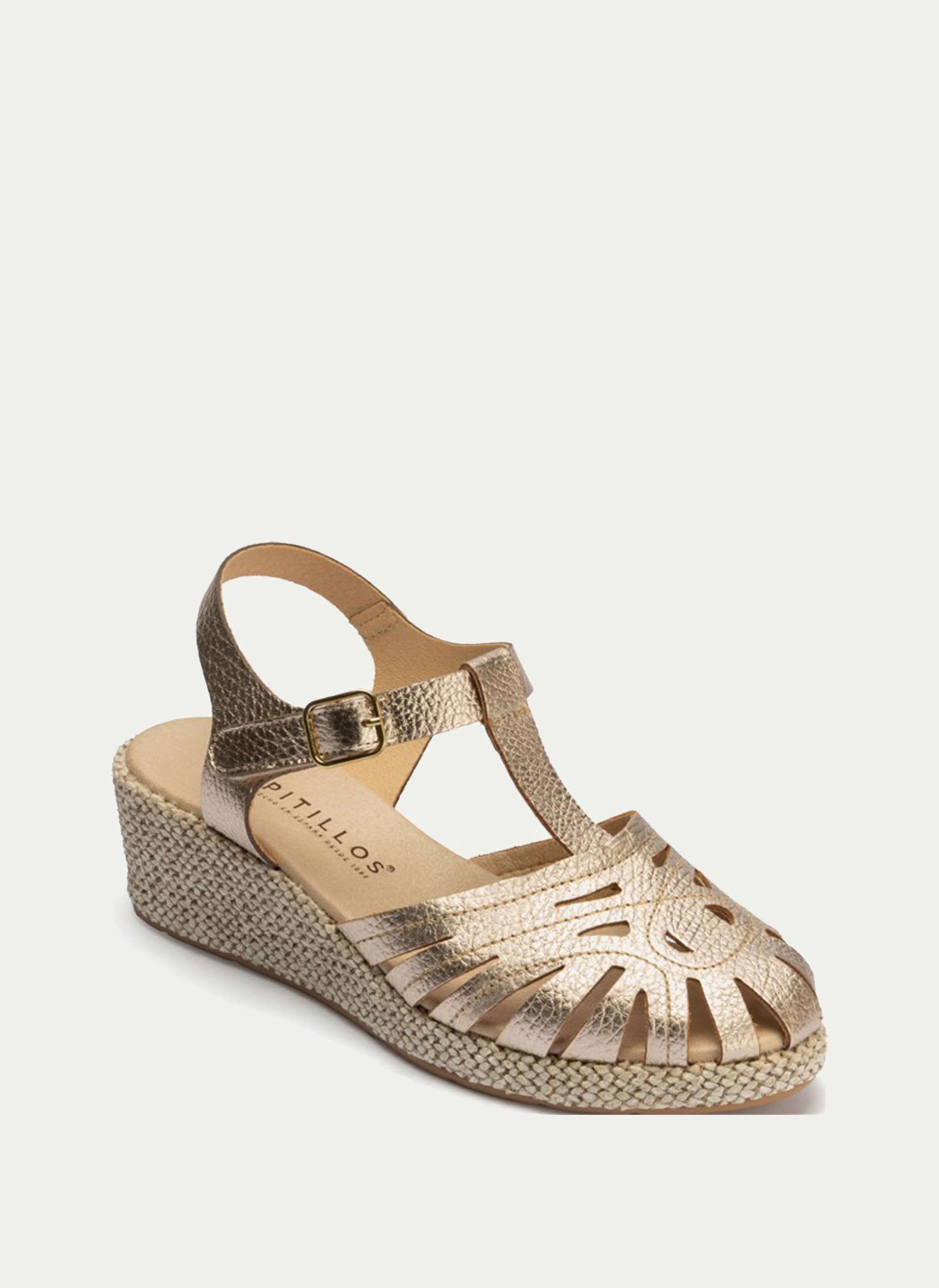 PITILLOS - Sandalias de pala,piel,cuña,plataforma imitación a esparto,alpargata,suela de goma,romana para: Mujer