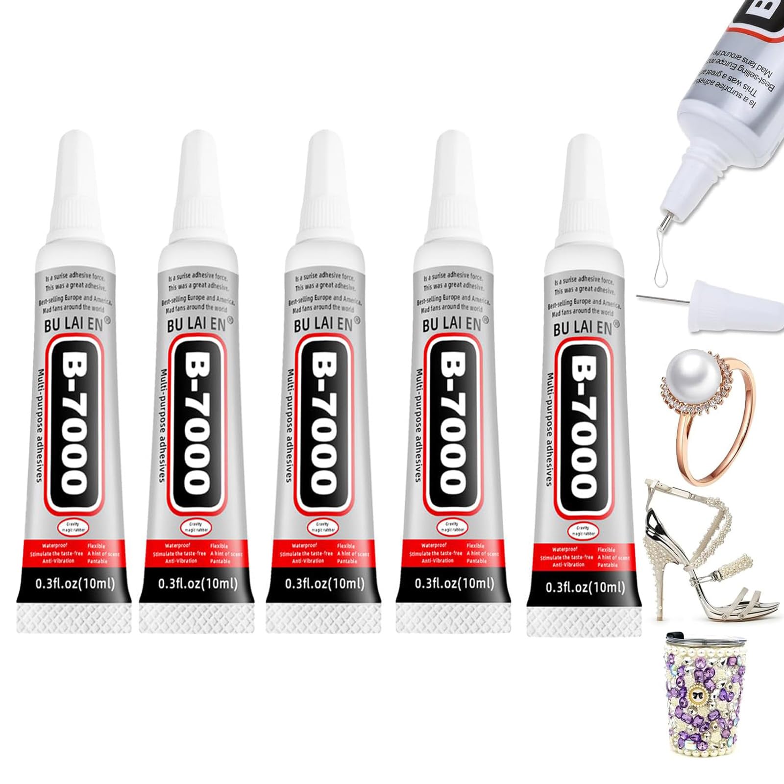 5 Pcs Bedazzling Glue, B-7000 Craft Glue For Jewelry Making Super Adhesive Glues Liquid Fusion Glue For Rhinestones Crafts, Clothes Shoes, Fabric, Jewelry Making, Cell Phones Multi-Functional