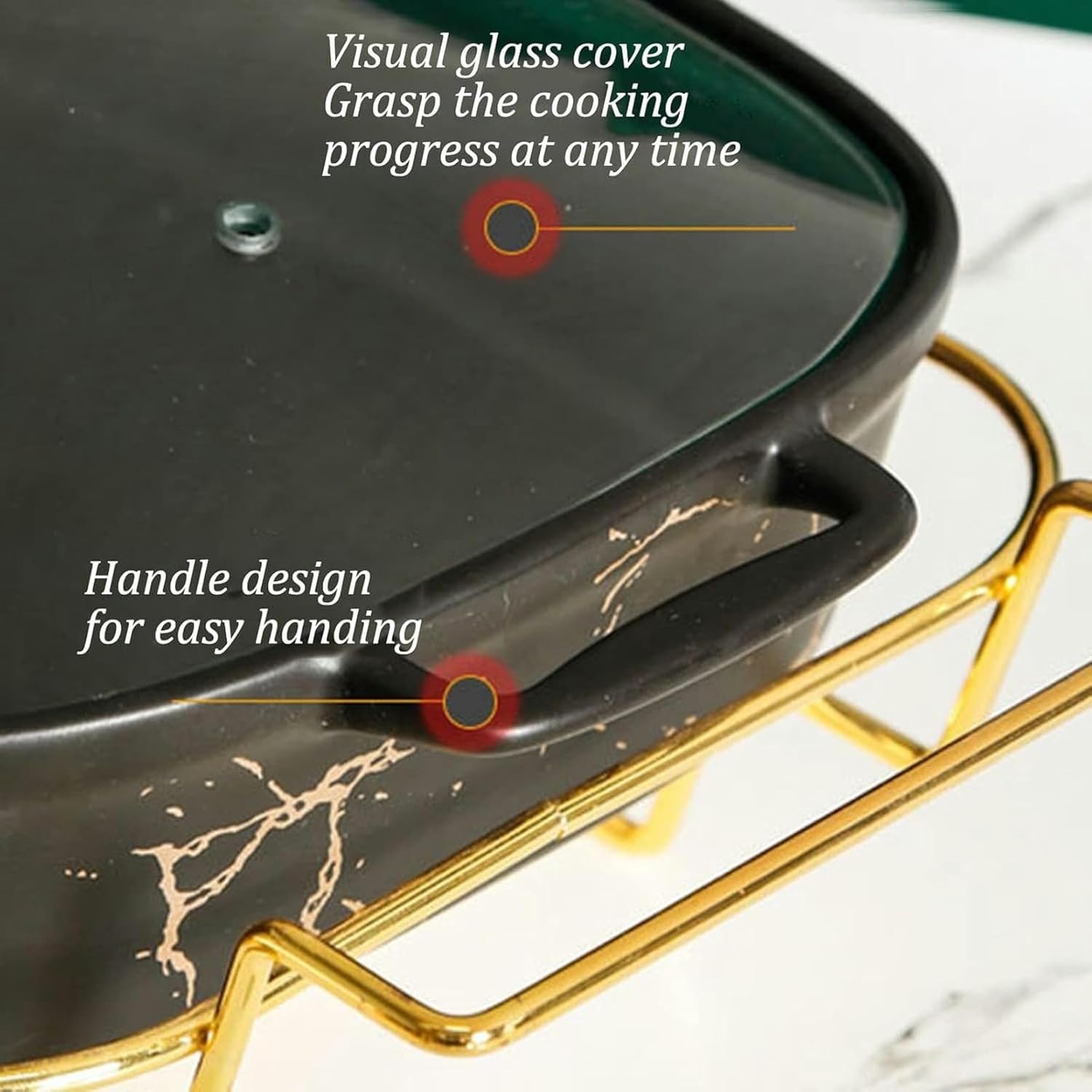 Chafing Dish Buffet Set, Ceramic Buffet Chafer with Imitation Marble Finish, Hot Pot Warmer for Weddings, Buffets, and Banquets(Green,Large) (Black Medium)