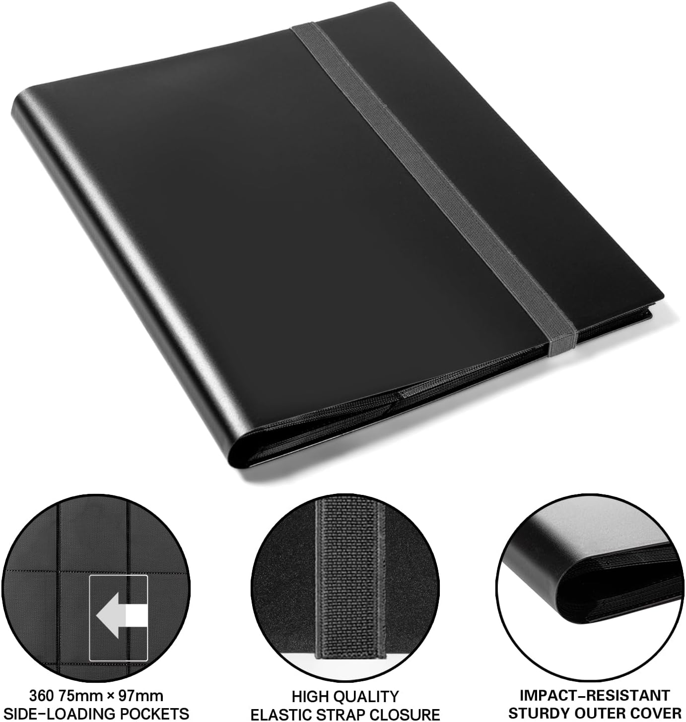 GEAoffice Trading Card Binder, 9 Pockets Card Album Folder, 360 Side Loading Pocket Binder for Sports&Game Cards, MTG and Other TCG, BLACK