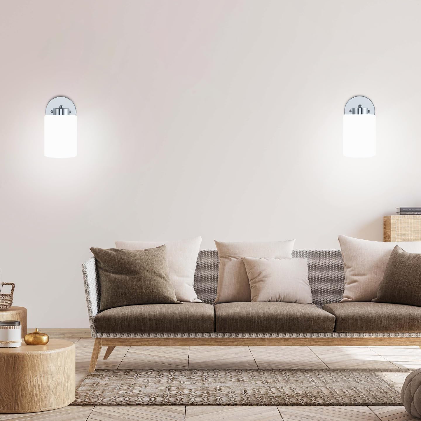 Frosted Wall Sconce Set of Two,Chrome Sconce Bathroom Lighting,Modern Chrome Vanity Light,Mid-Century Vanity Sconces for Bathroom,Livingroom,Kitchen