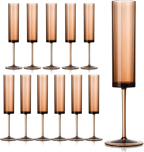 Vista 7 de 12 copas de champán rosa de 6 onzas acrílicas reutilizables para boda, copas de tostadas, copas de champán cuadradas, copas de vino de novia