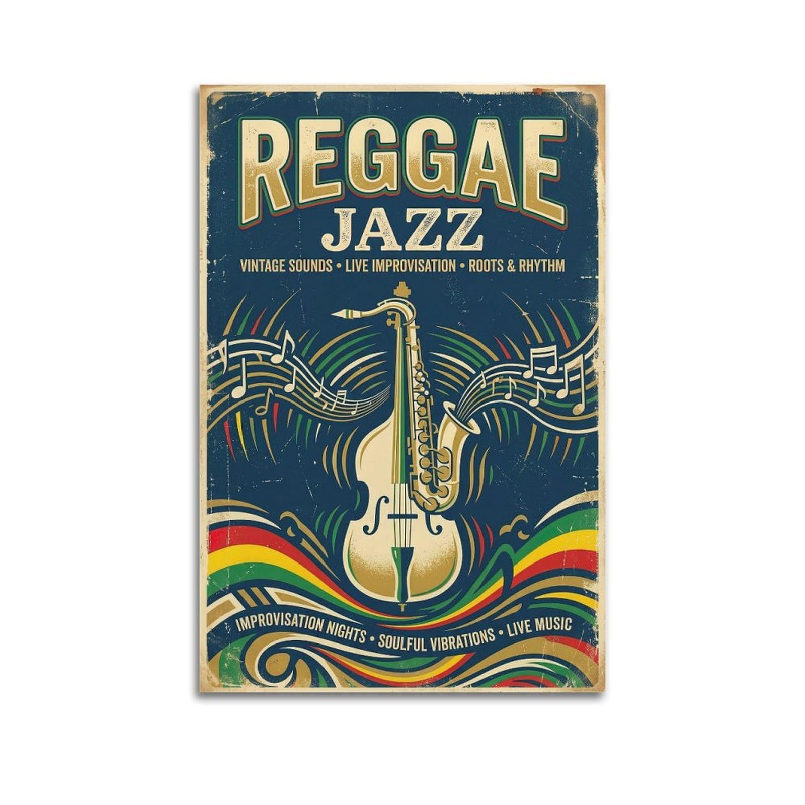 OKNGB Vintage Reggae Jazz Music Poster Saxophone Cello Art Decorative Painting Canvas Art Picture 20x30inch(50x75cm)