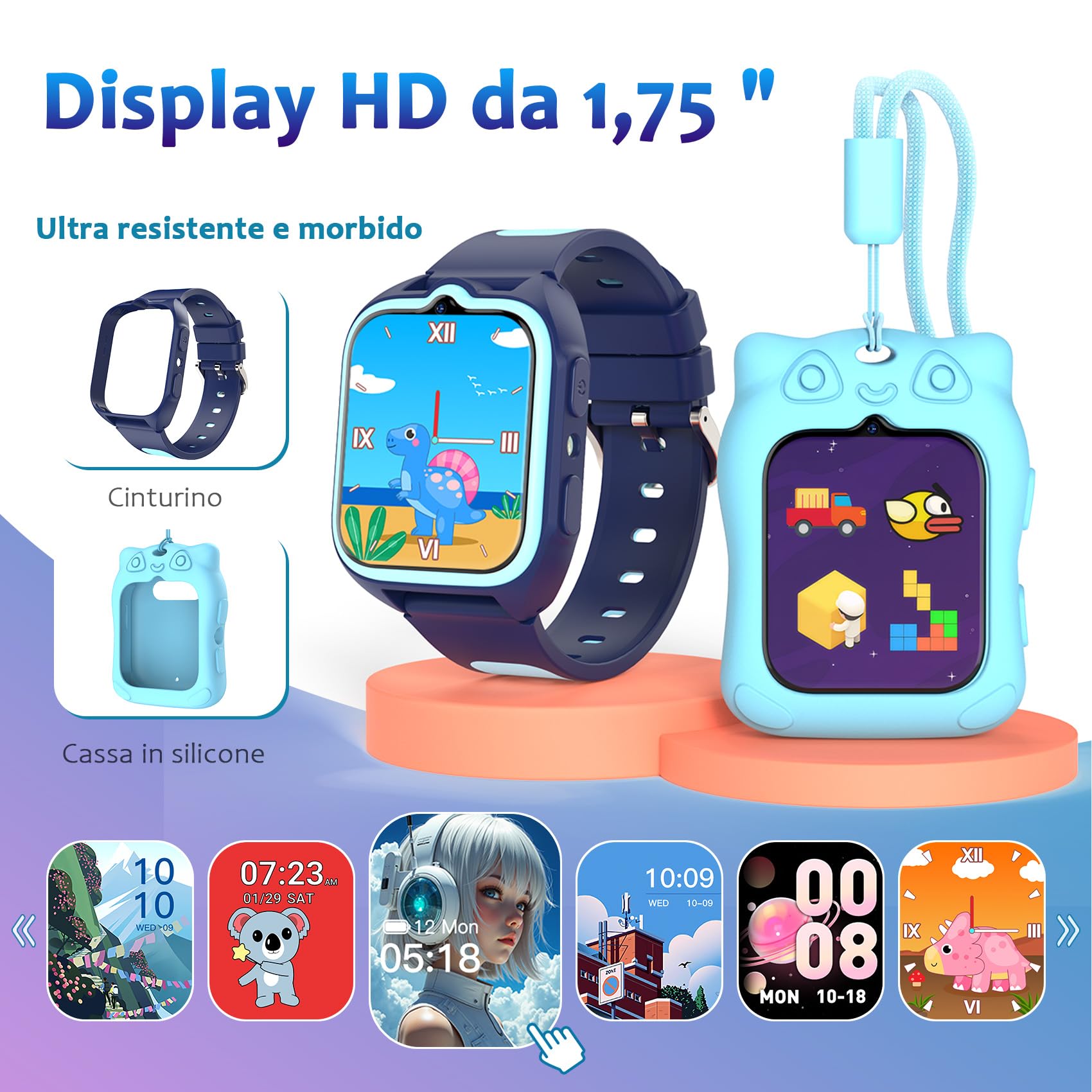 Blackview Smartwatch per Bambini, 1.75 inch TFT Smartwatch 30 Giochi, Sveglia, Fotocamera Touch HD, Video, Lettore Musicale, Contapassi, Torcia, Smartwatch per Bambini con Schermo Touch per Bambini