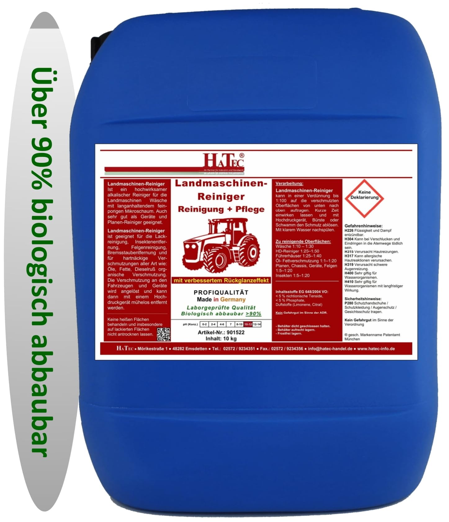 Limpiador de maquinaria agrícola, limpiador de maquinaria agrícola de 10 kg de limpieza+cuidado, limpiador alcalino altamente eficaz con efecto retroiluminado. Más del 90% biodegradable y muy
