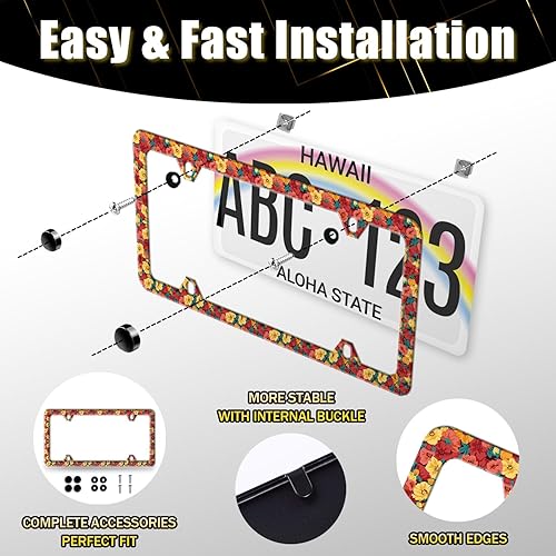 Miniatura 80 de Marco de matrícula de hibisco Aloha Hawaii Flowers placa de acero inoxidable divertido soporte para placa de matrícula decoración colorida 12.3 x