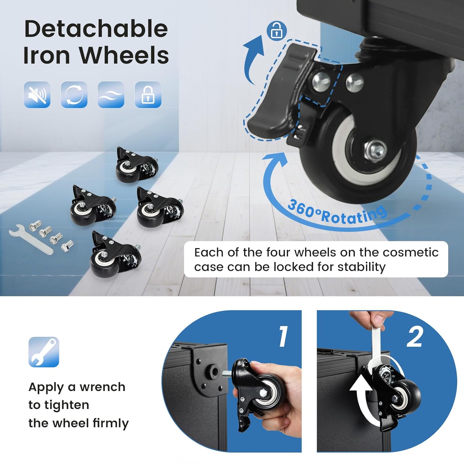 Joligrace Rolling Manicure Table with Pedicure Chair 4 Drawers Rolling Makeup Case Foldable Nail Desk Cosmetology Case on Wheels Brush Pouch Mirror Nail Kits Technician Workstation Artist Trolley