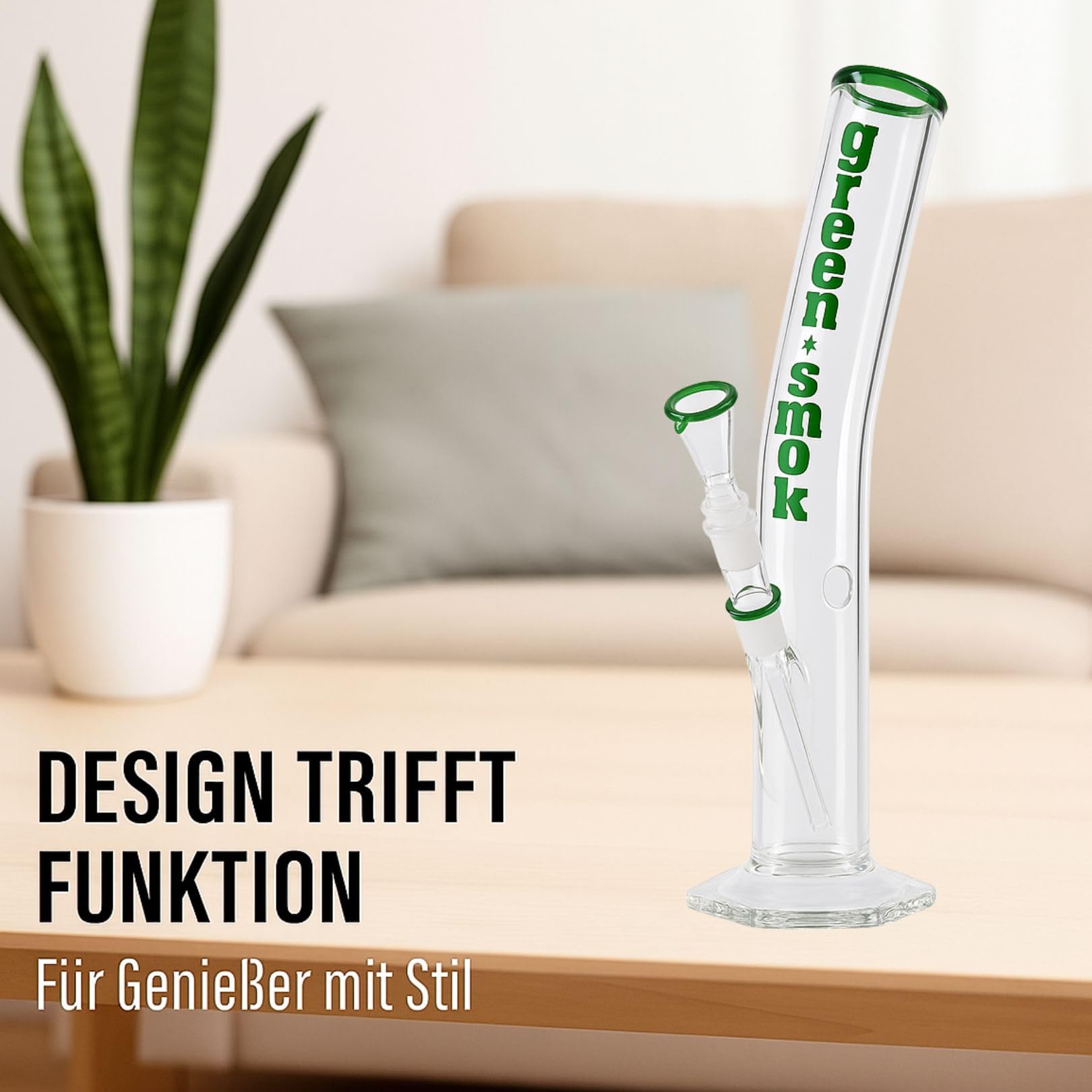Weedness Glas Bong 18,8 mm Schliff Ø 55mm - 40 cm hoch Grün - Schräge Bong Komplett Set Groß