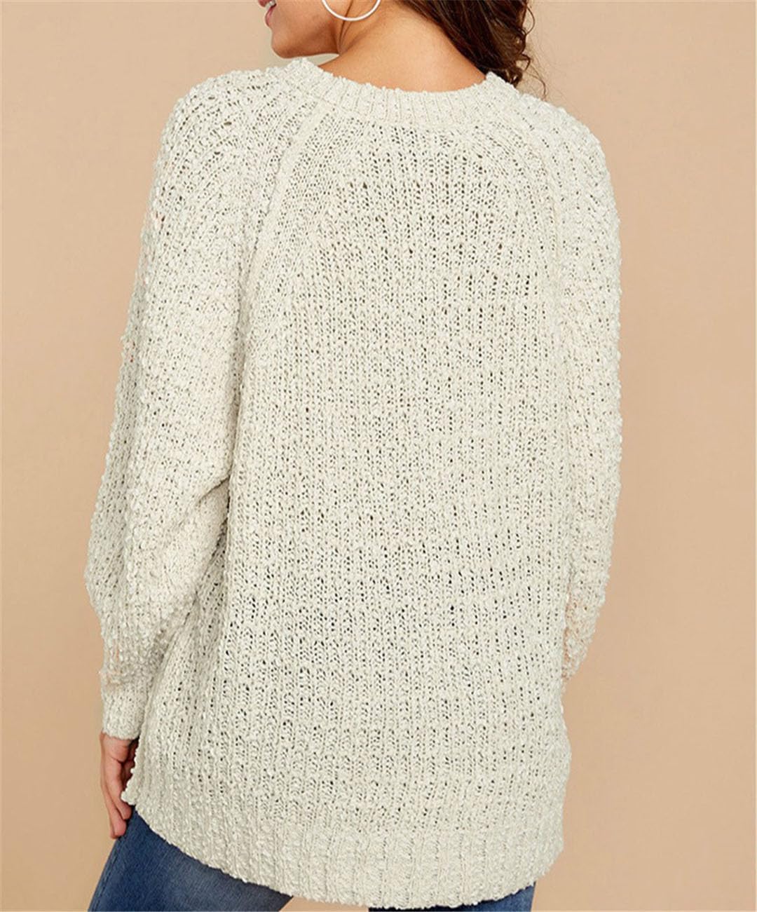Vogrtcc Damski sweter z dzianiny z dekoltem w serek plus size luźny sweter oversize