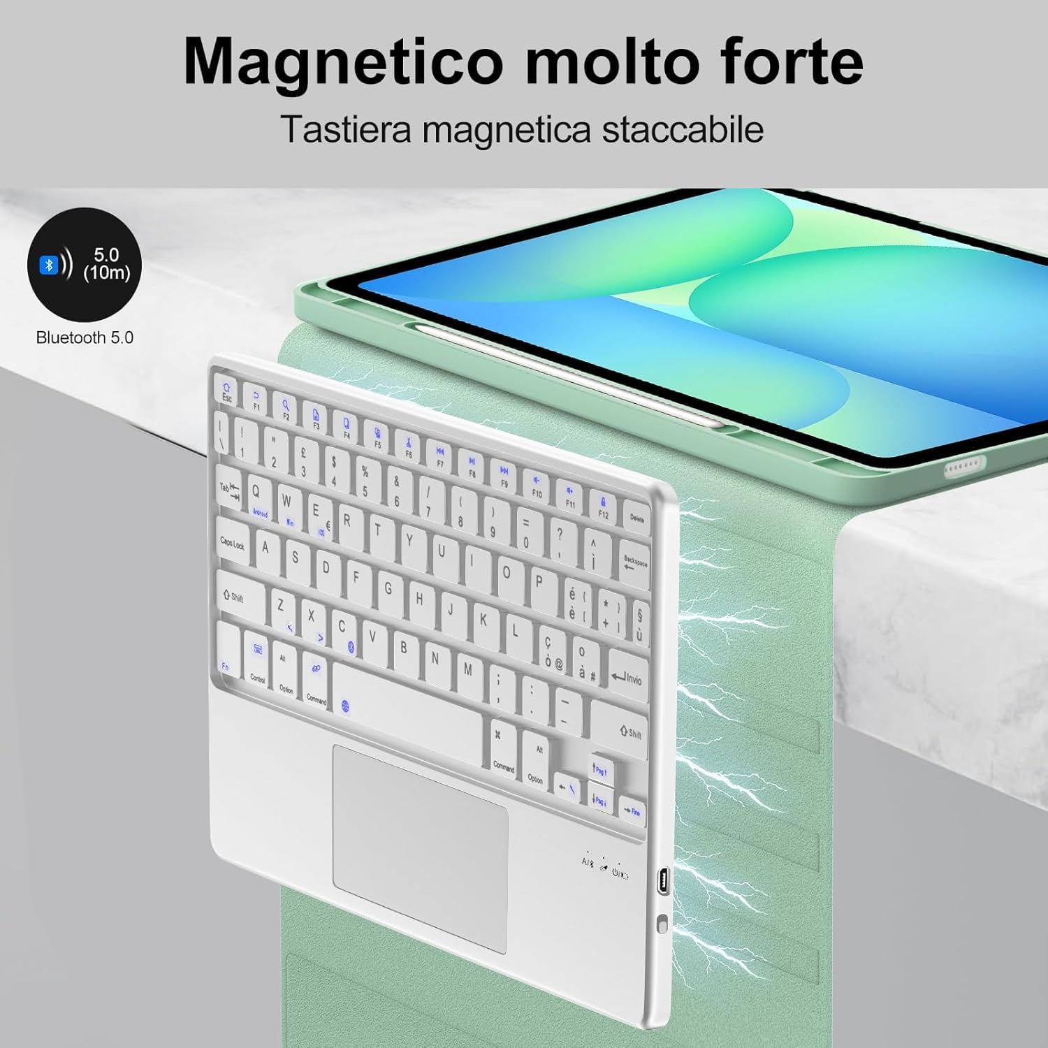 Occtingkind Custodia Tastiera con Trackpad per Samsung Galaxy Tab S10 FE/S9 FE/S9 10,9"/11"– Cover Tastiera Bluetooth Italiano USB-C per S10 FE 2025/S9 FE/S9 2023, Senza Retroilluminazione, Verde