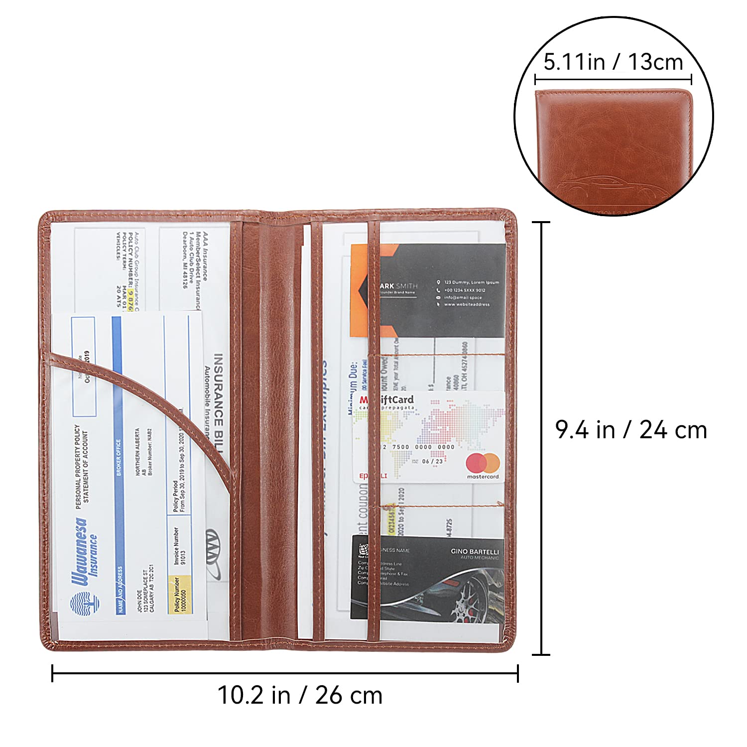 Porta Documenti Auto In Pelle PU Con Chiusura Magnetica - Organizer Per Patente, Assicurazione, Carte E Biglietti - 6 Tasche Trasparenti - Nero