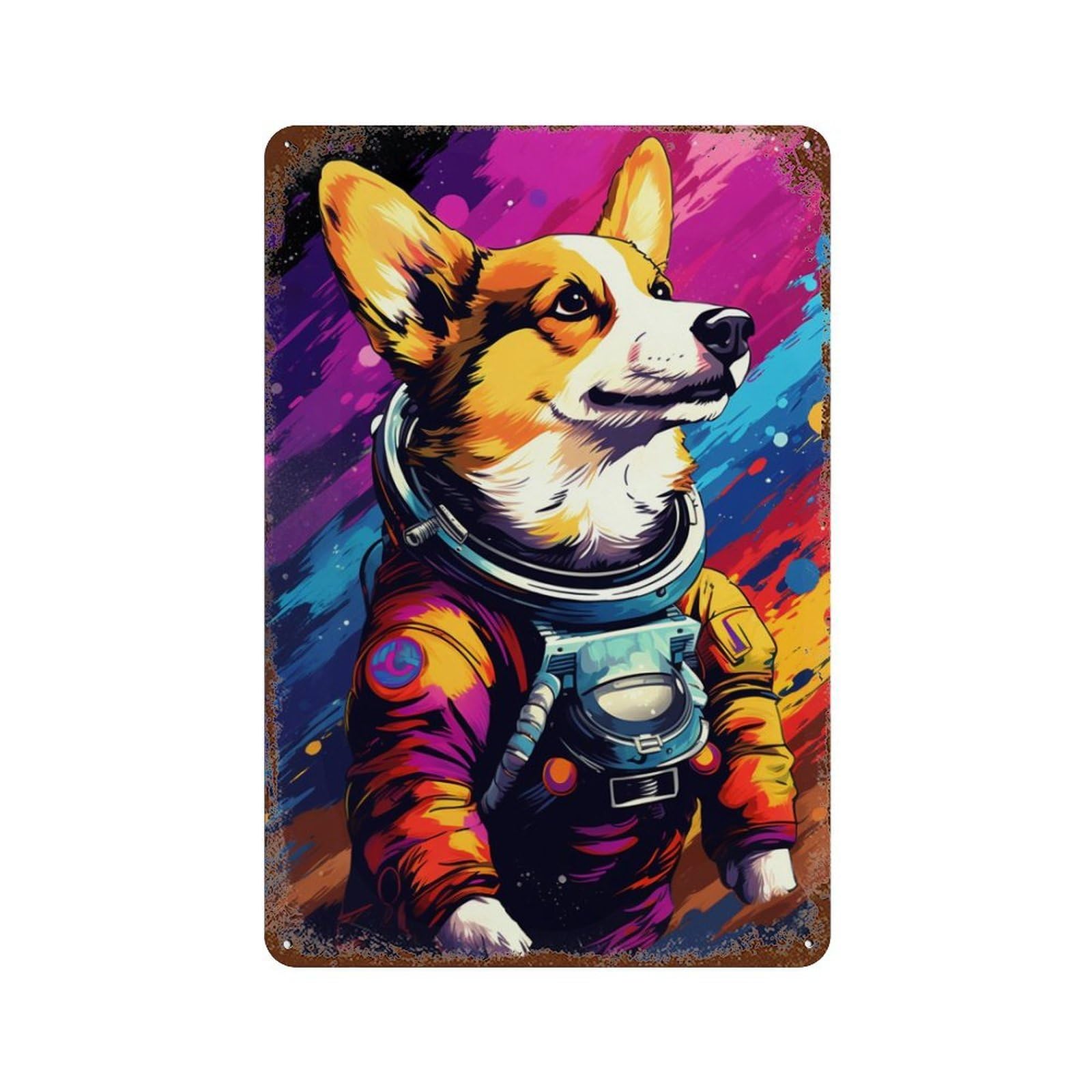 Corgi Astronaut Space Suit Retro Metal Sign 11.8"x7.9", Classic Wall Plaque for Basement, Hobby Room And Garage Decor