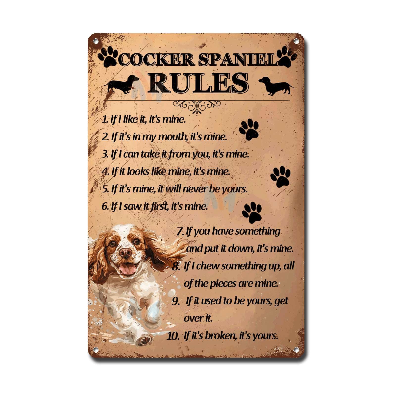 Ymyoo Cocker Spaniel Metal Sign Tin Sign Vintage Wall Art Rules Metal Garden Signs For Home Decor 8×12 Inches