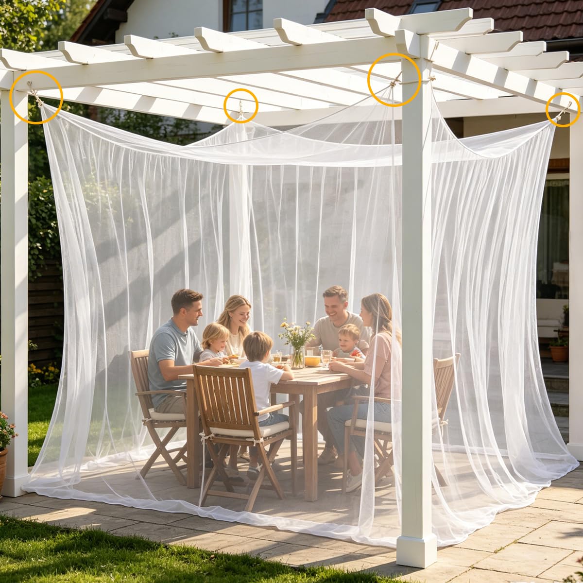 Mosquitera Grande Exterior/Interior, Mosquitera 300 x 300 x 250 cm,Redes antimosquitos, Mosquiter Grande, Malla Fina y Duradera, Mosquiter Cama Matrimonio, 220 Malla, Mosquiter Exterior (Blanco)
