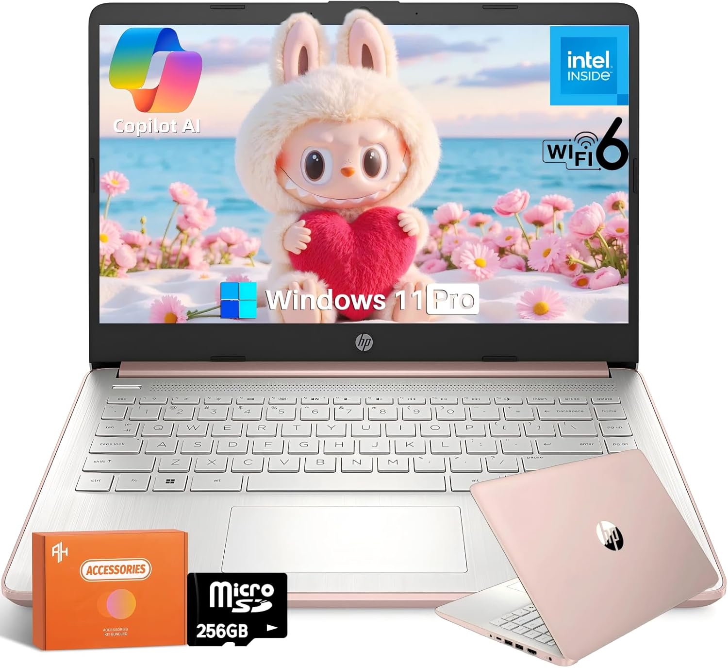 HP 2025 14 Inch Laptop Student Business, Intel N150, Copilot AI PC, 16 GB RAM, 384 GB Storage(128GB UFS+256GB MSD), 1-Year Office 365, WiFi 6, Ultra Light, Portable, Windows 11 Pro, Accessories