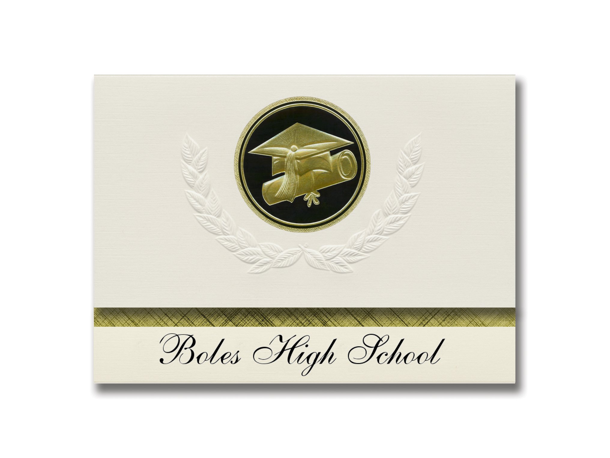 Signature Announcements Boles High School (Quinlan, TX) Graduation Announcements, Presidential style, Elite package of 25 Cap & Diploma Seal Black & Gold