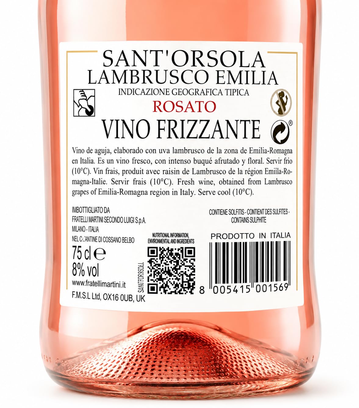 Sant'Orsola Lambrusco Emilia I.G.T. Rose Frizzante Sec Vin Petillant Italien Set de 6 Bouteilles x 75 cl