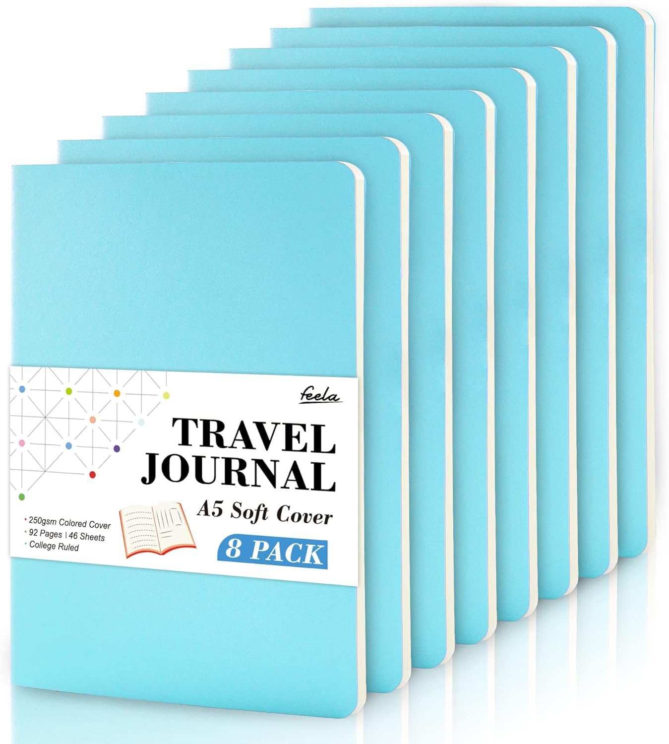 8 Pack Soft Cover Journal Bulk, Feela Notebooks College