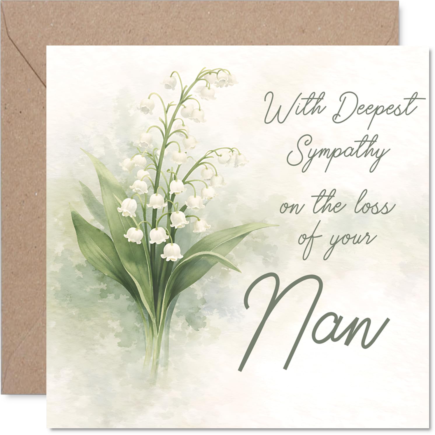 Sympathy Card - Loss of Nan - Gentle Thoughts and Lilies - Delicate Floral Watercolour for a Heartfelt Farewell - 145mm Square, Envelope Included