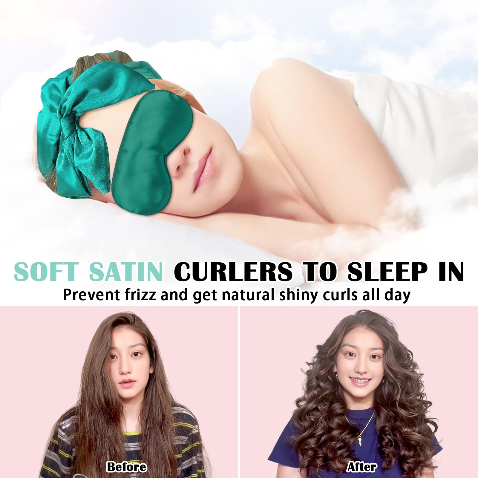 Gwabee Rizos de satén sin calor durante la noche para dormir en el cabello, rulos rizadores de cabello sin calor, para rizos, diadema, juego de rizos de satén sin calor para mujer, volumen de cabello