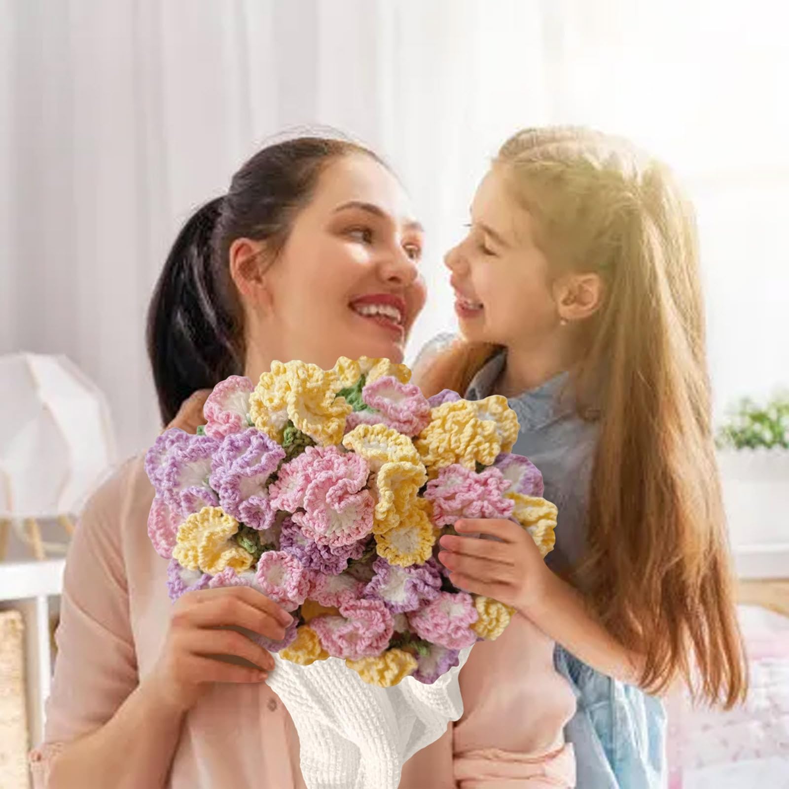 Crochet Flowers Rose Bouquet Blanket Handmade,Soft Lightweight Flower Finished Knitted Throw Blankets,Mother's Day Birthday, Home Knitting Kits Arts