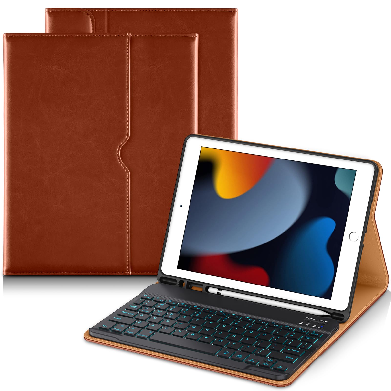 DTTO for iPad 9th/8th/7th Generation Case with Keyboard, Brown