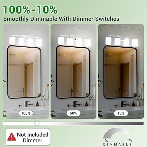 Miniatura 29 de Quntis Lámparas de baño negras de 4 luces con 5 modos de color, lámpara de tocador moderna regulable de 27 pulgadas sobre espejo, lámpara de pared