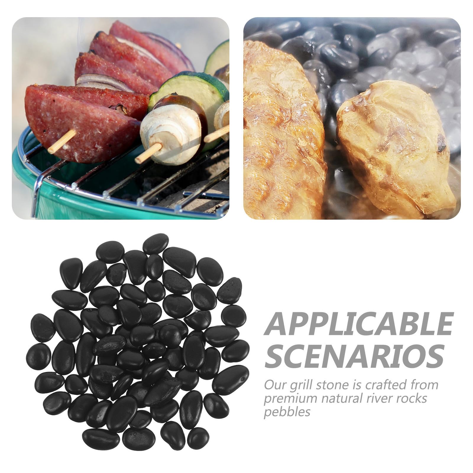 KALLORY Pierre à Steak Chaude Naturelle en Galets de Cuisson Noirs en Cobblestone 1kg pour Cuisson Polyvalente et Entretien Facile, pour Grillades et Repas en Intérieur