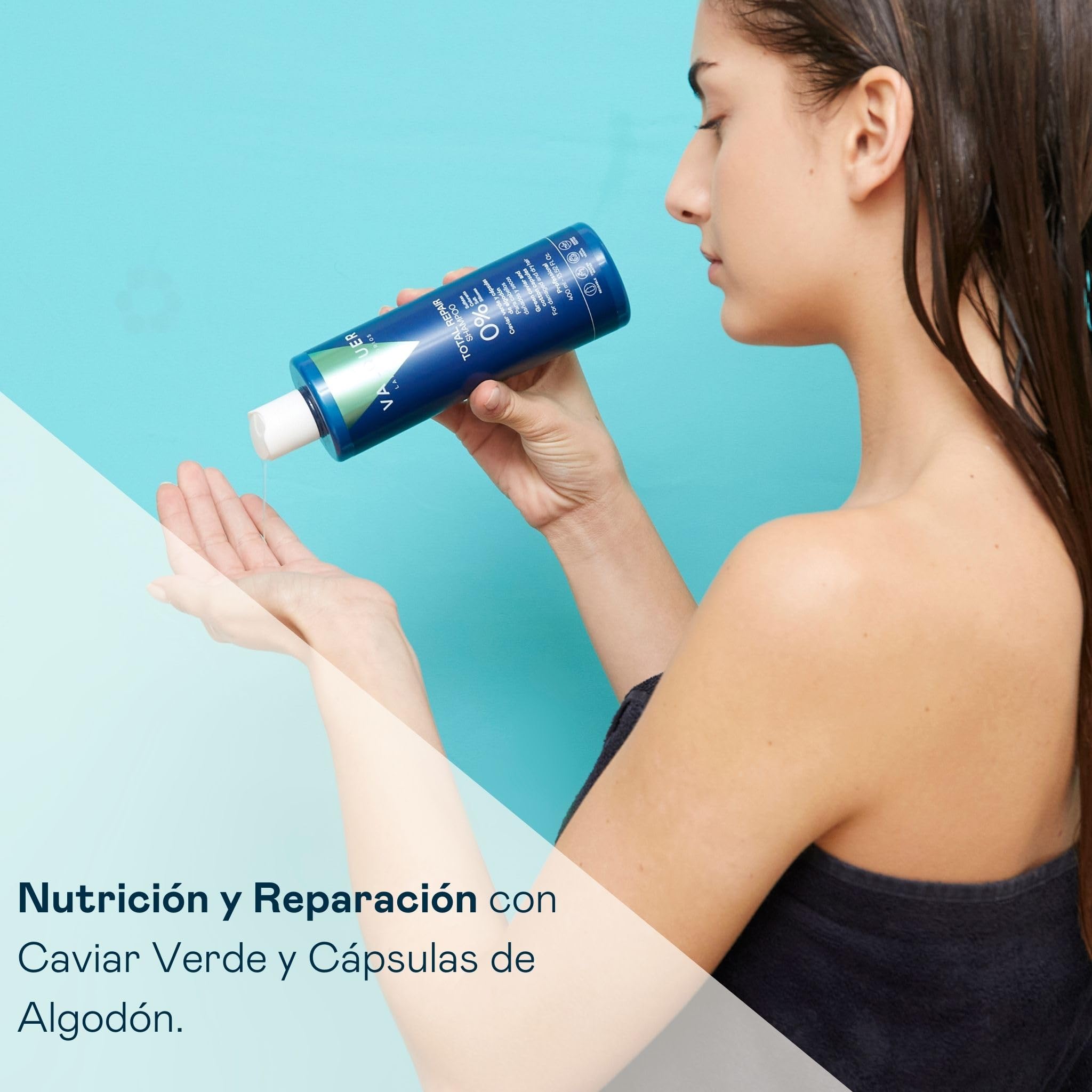 VALQUER Pack Total Repair Champú y Mascarilla Zero | Repara, Nutre e Hidrata el Cabello Dañado y Seco | Con Caviar Verde, Vitamina E y Cápsulas de Algodón | Vegano | 1 L + 975 ml