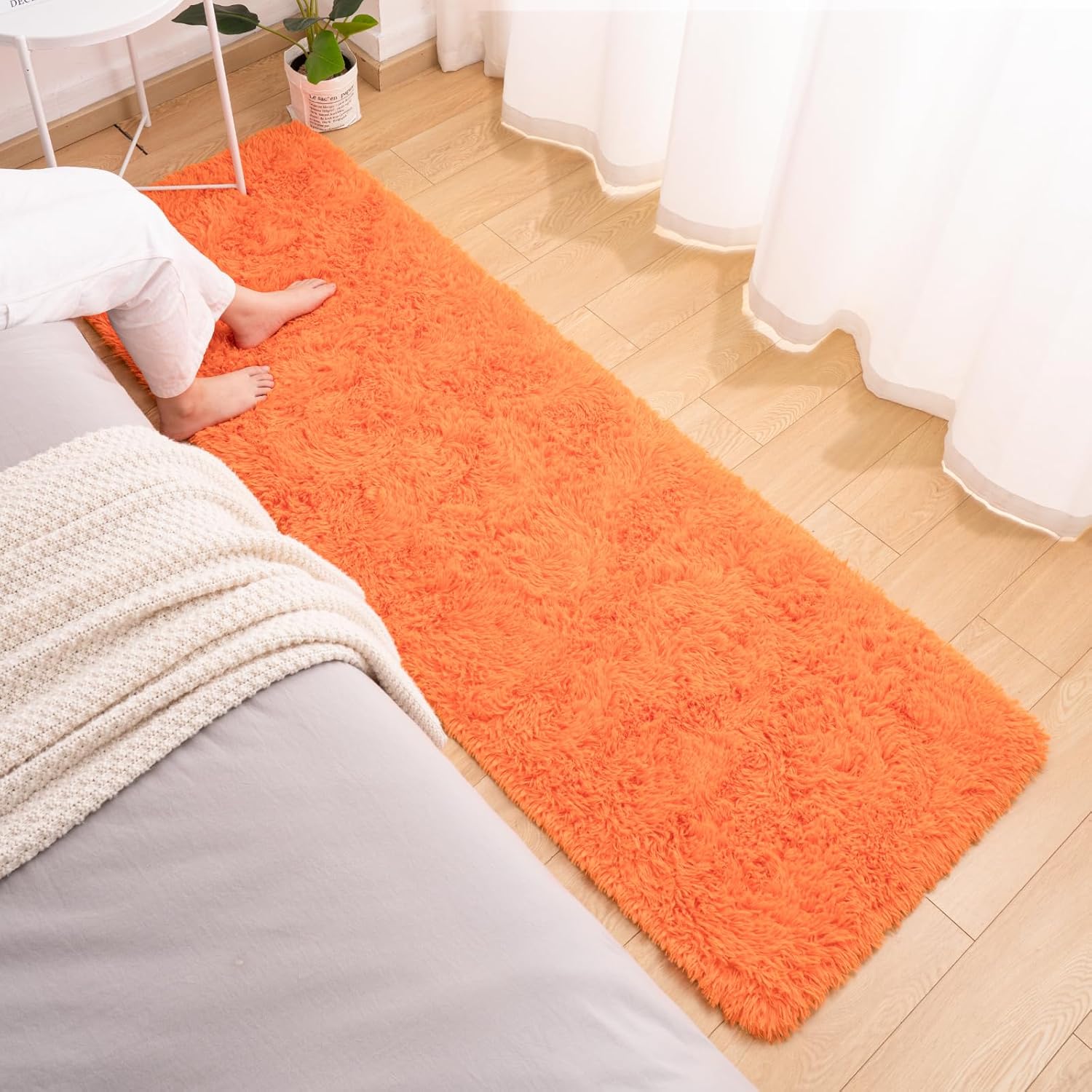 Softlife Orange Area Rug for Bedroom, Fluffy Shag Plush Rugs for Living Room Girls, Shaggy Throw Carpet for Kids Soft Fuzzy Runner for Hallways Dorm Small 2x6 Runners for Bedside Indoor