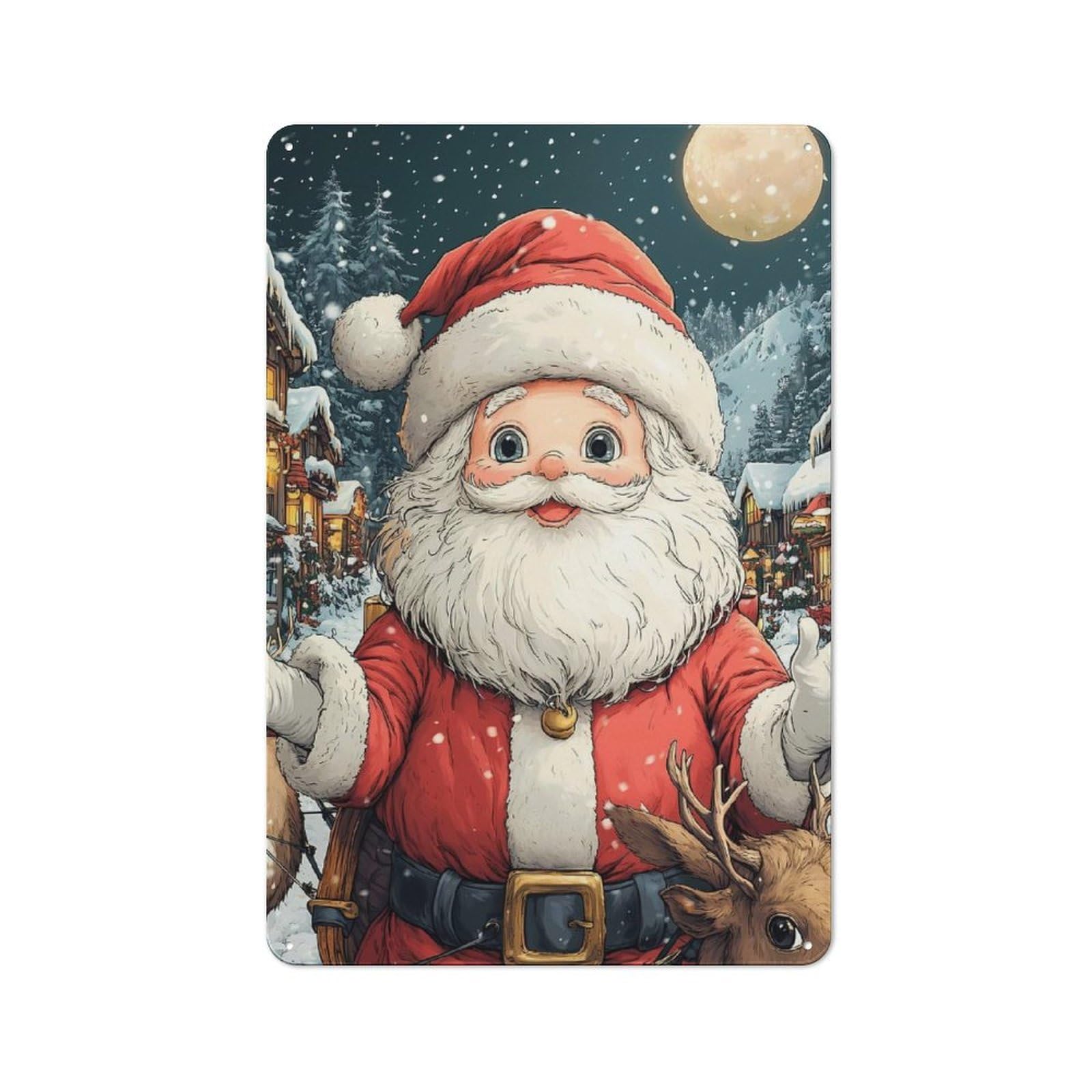 Junmoney Smiling Santa Claus Christmas Funny Vintage Printed Metal Sign 30X20cm For Bar Or Restaurant, For Restaurant Interior Fans
