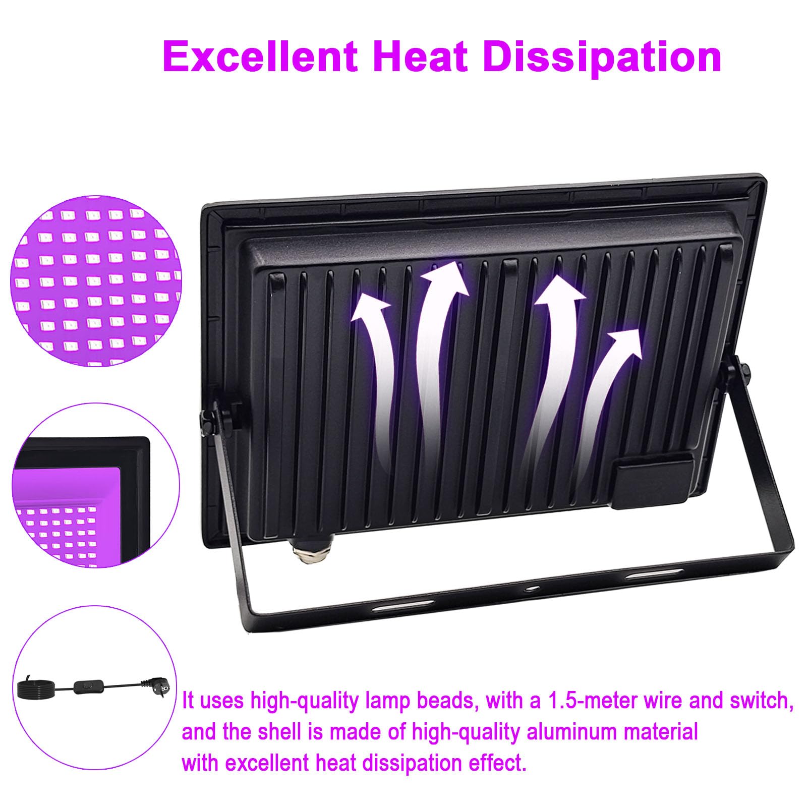 Led-blacklight, 150 W, blacklight, uv-schijnwerper voor Kerstmis, Halloween, neongloeifeest, lichaamsbeschildering, uv-haringslicht, IP66 waterdicht, 1 stuk