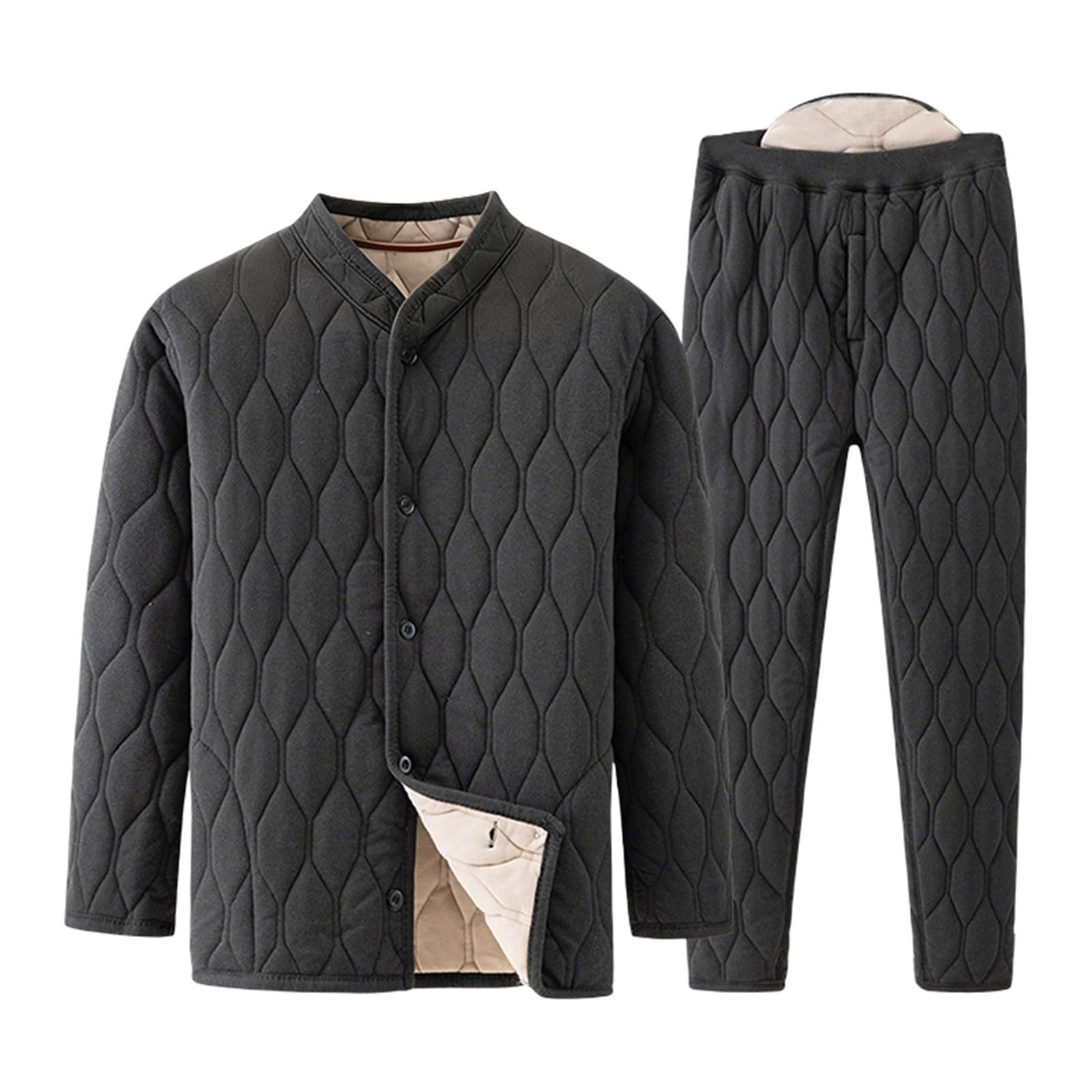 Generisch 2026 Vestito invernale termico in flanella con giacca calda imbottita Pantaloni per uomini anziani, abbigliamento casual confortevole