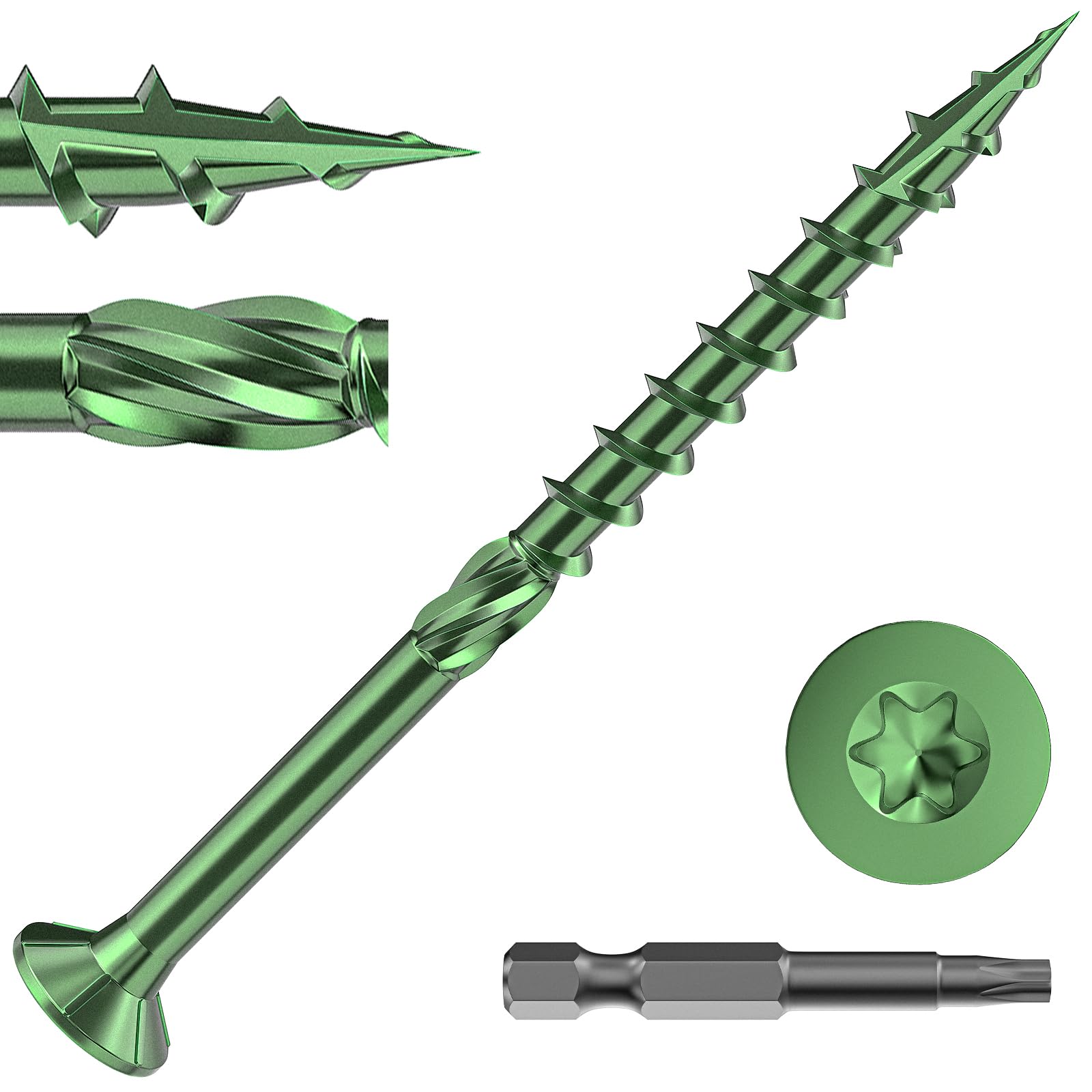Valorada 50Pcs Decking Screws 4.5 x 63mm, Wood Screws, Outdoor Heavy-Duty Screw, Torx Drive, Green Rust Resistant Epoxy Coated with T25 Star Drive Bit