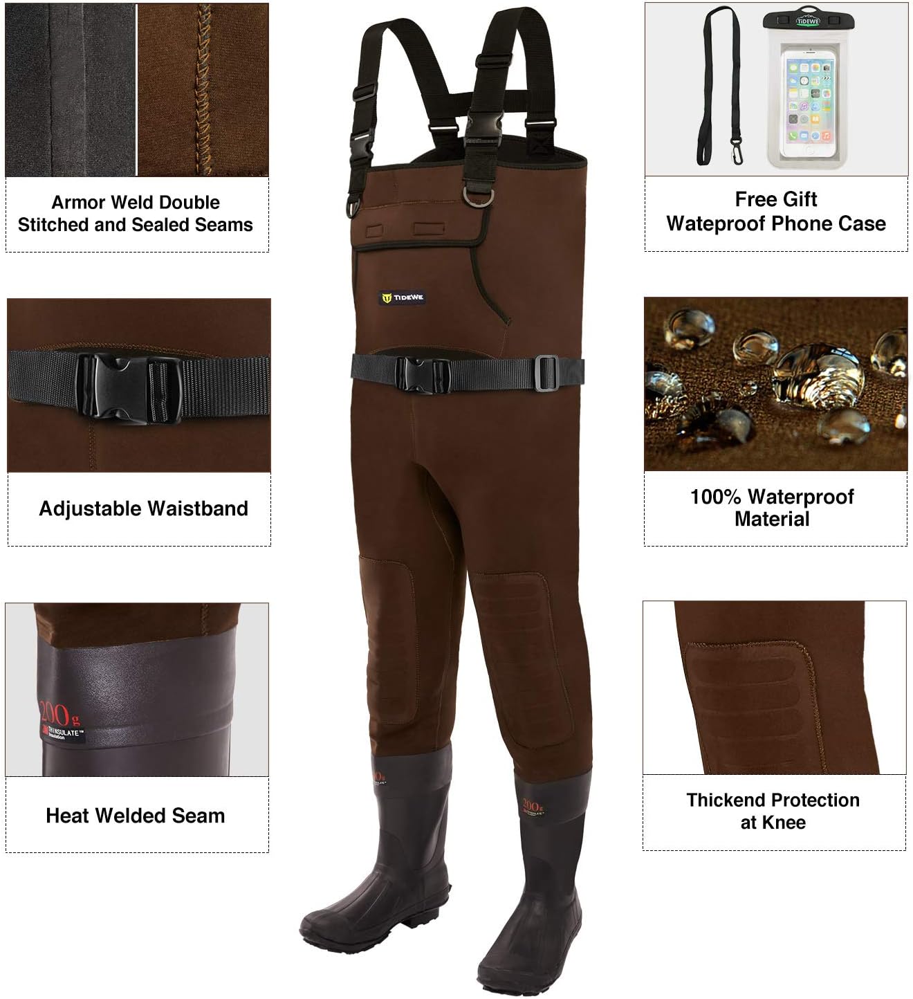 TIDEWE Neoprene Waders, Cleated Bootfoot Men Chest Waders, Waterproof Durable Fishing & Hunting Neoprene Chest Waders : Clothing