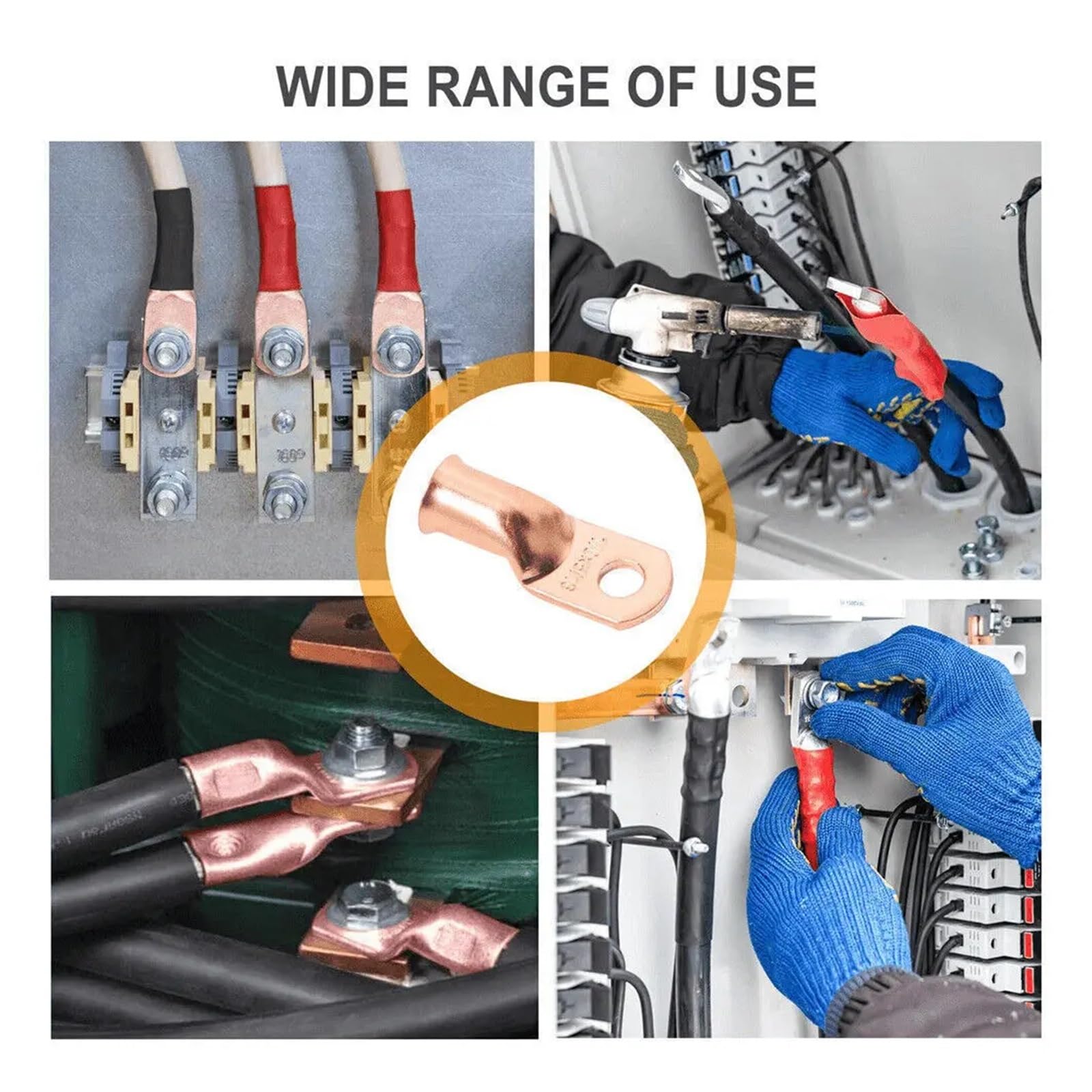 Lot de 100 cosses câble Batterie à Anneau 8 AWG 1/4" en cuivre souder/sertir