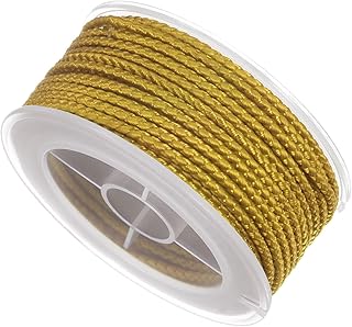 CoCud Hilo de Nylon Trenzado, Diámetro de 2mm, Longitud de 11m (36 pies), Cordón Resistente de Nylon en Color Amarillo Dorado - (Aplicaciones: para Manualidades DIY)