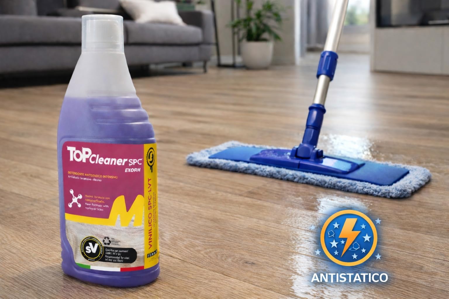 TOP CLEANER SPC Detergente Antistatico Adatto alla Pulizia di Pavimenti SPC - LVT e Vinilici Confezione da 2 Litri
